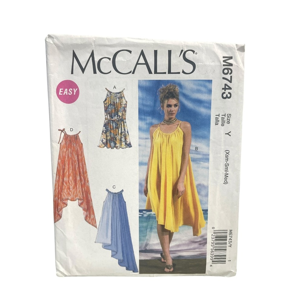 McCall's Sewing Pattern Misses Y (XS-S-M) M6743 Dress Skirt Tunic Easy Uncut FF